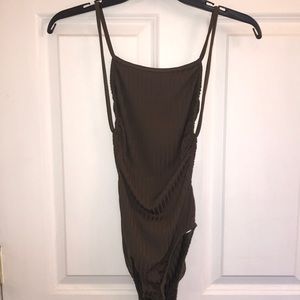 Olive green open back body suit